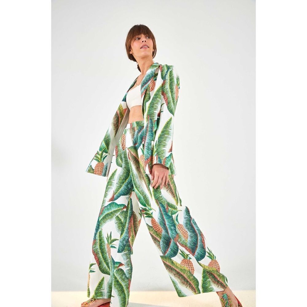 FARM RIO Forest Palm Linen Blazer